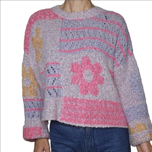 Knit Sweater Pullover Oversized wool blend floral NWT